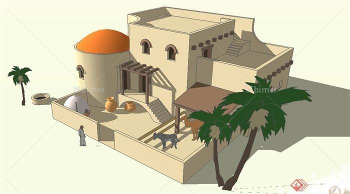 欧式风格沙漠住宅建筑设计su模型