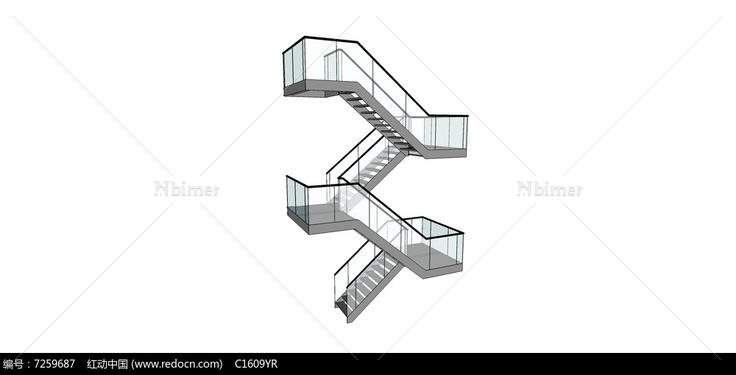 玻璃多层楼梯su模型