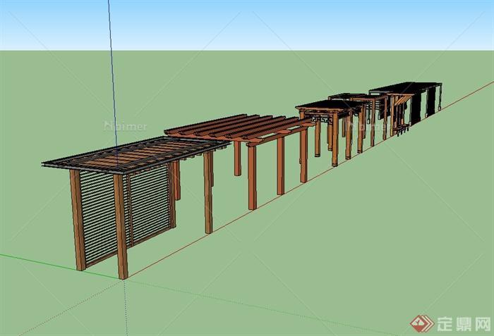 六种现代中式风格廊架设计su模型