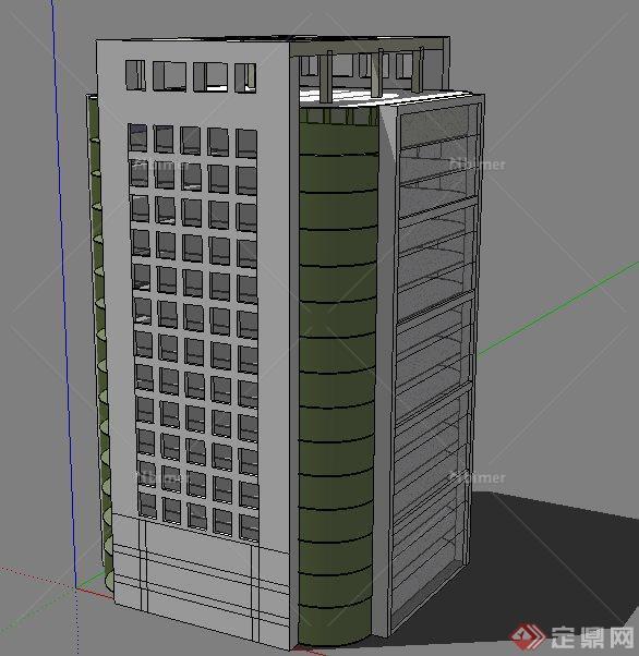 一栋简约高层办公楼建筑设计su模型[原创]