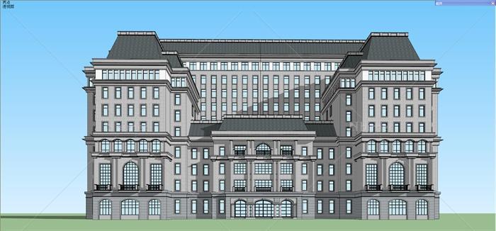 法式办公酒店建筑设计su模型（含缩略效果图）[原