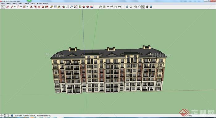 某现代联排七层住宅建筑设计su模型