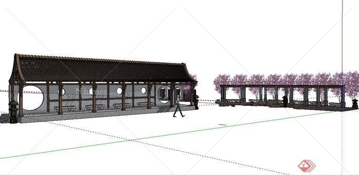 景观长廊和花架设计SketchUp(SU)3D模型