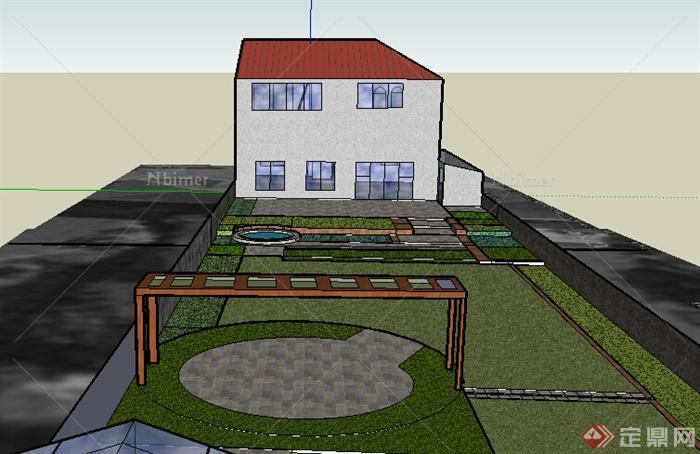 某室外居住建筑设计SU模型（含庭院）
