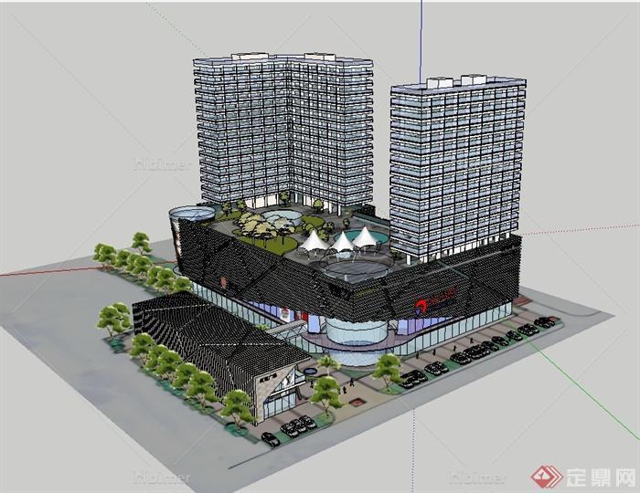 现代风格完整的商业住宅建筑SU模型[原创]