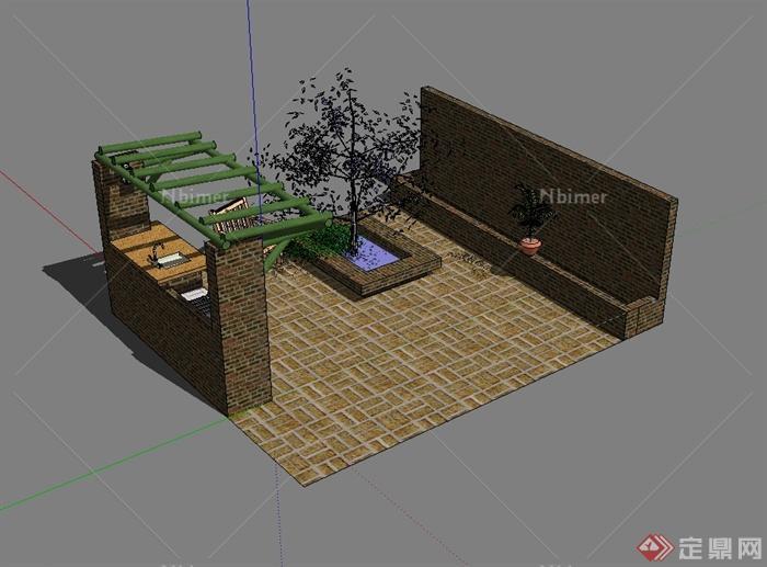 某现代风格住宅简单庭院设计su模型[原创]