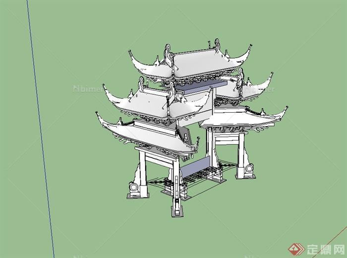中国古典中式牌坊门详细设计su模型[原创]