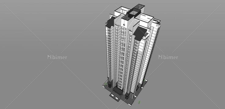 现代中式高层住宅楼(33722)su模型下载