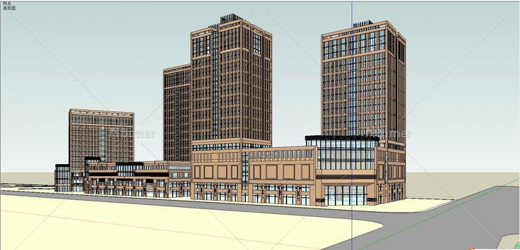 新古典办公楼及商业街SU模型(133516)su模型下载
