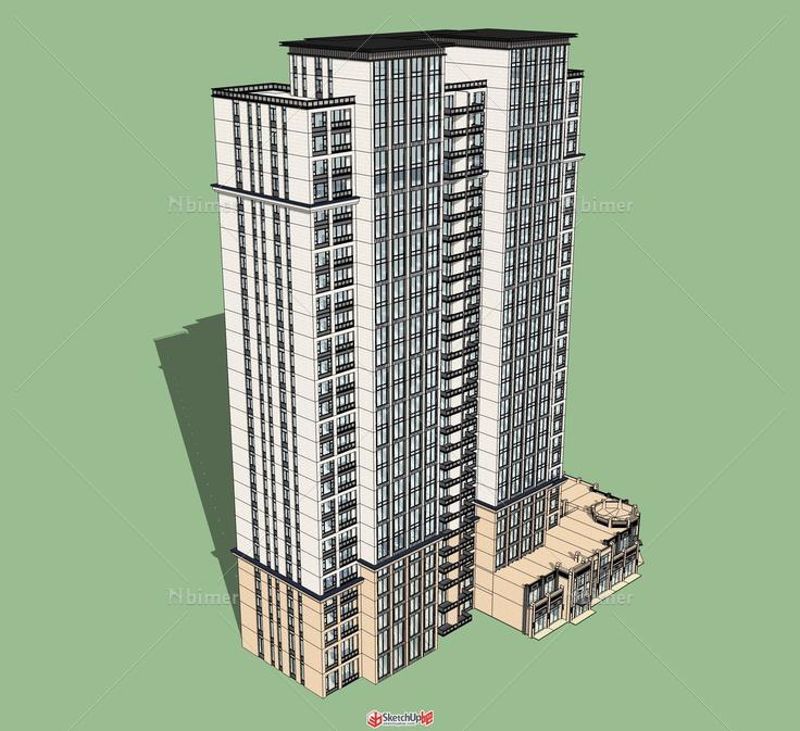 新古典高层住宅带底商模型分享