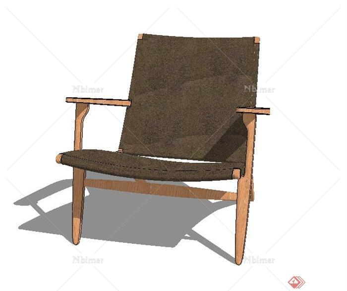 室内木质简易扶手座椅设计SU模型[原创]