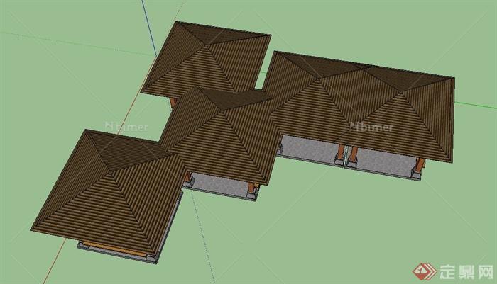 多个木质方形亭子组合设计SU模型