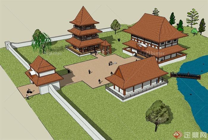 古典中式风格大殿建筑设计su模型