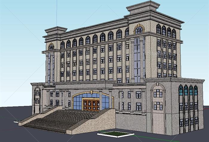 新古典风格小高层办公楼建筑设计su模型