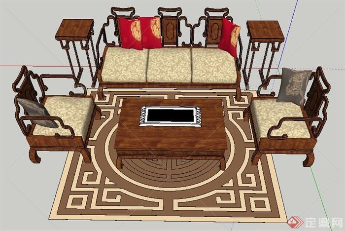 中式家具沙发茶几su模型