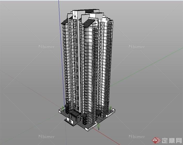 某现代中式风格高层住宅小区建筑设计su模型