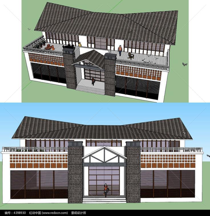 新中式禅意别墅信鸽之家建筑草图大师SU模型