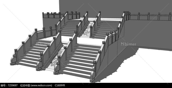 中式宫廷楼梯su模型