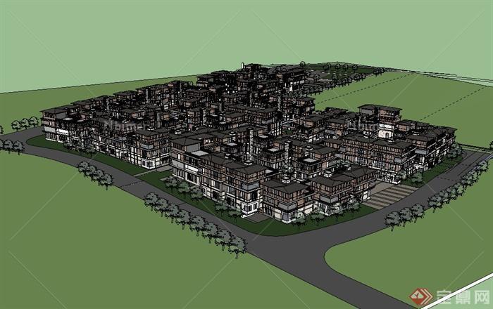 某新古典风格大型小区住宅楼建筑设计su模型[原创