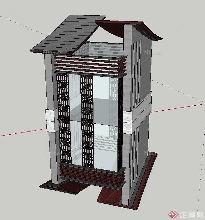 某现代中式阁楼建筑设计SU模型