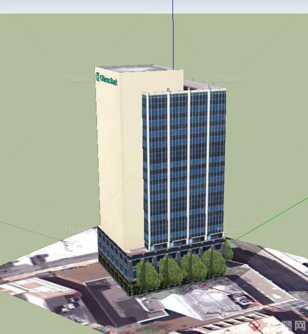 现代某高层城市银行办公楼建筑设计SU模型