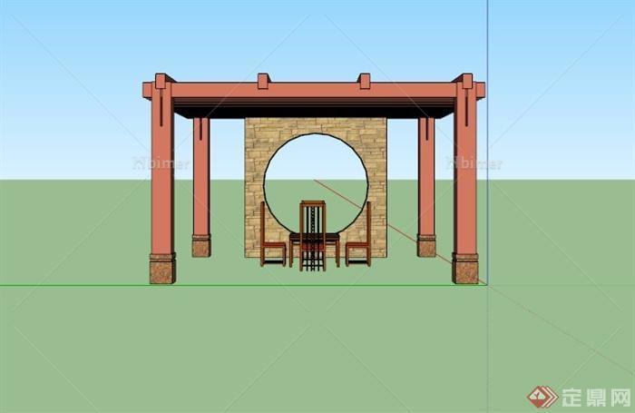 某现代中式廊架景墙SU模型