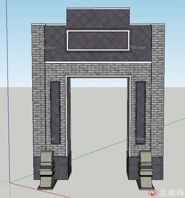 古典中式青砖门廊设计SU模型