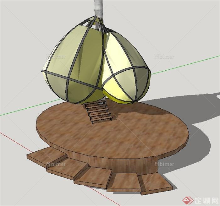 森林木质树屋设计SU模型