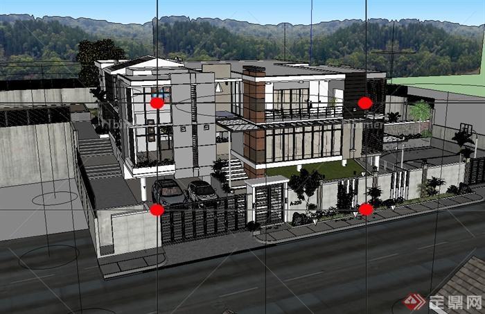 某现代风格详细大型别墅建筑设计su模型带效果图