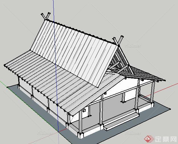 现代中式单层木质游览建筑设计SU模型