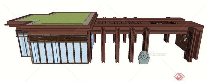 中式木质廊架设计SU模型