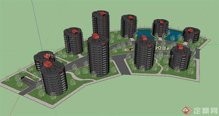 圆柱形住宅小区规划设计SU模型