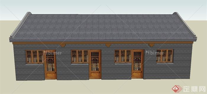 单层古典中式仓库建筑设计SU模型