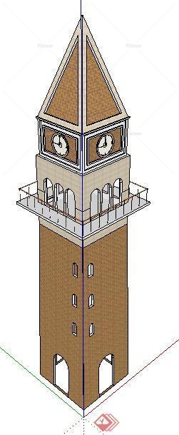 简欧风格尖顶钟楼设计su模型