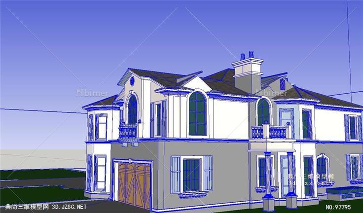 (10)带高清效果图CAD建筑平面立图完整SU别墅模型