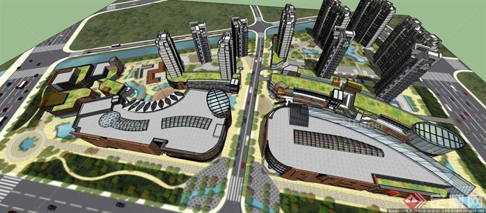 现代大商业中心建筑规划设计su模型