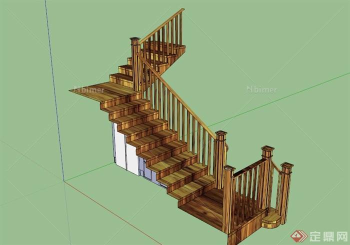 木制转角楼梯SU模型