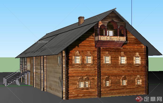 现代乡村三层住宅木屋建筑设计SU模型