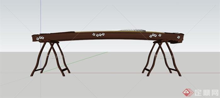 某桃花装饰古筝SU模型