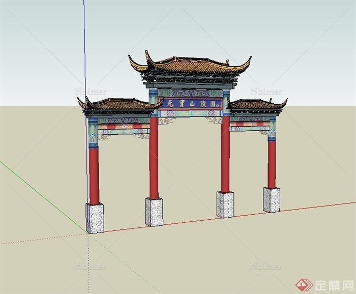 中国古典中式风格陵园牌坊门设计su模型[原创]