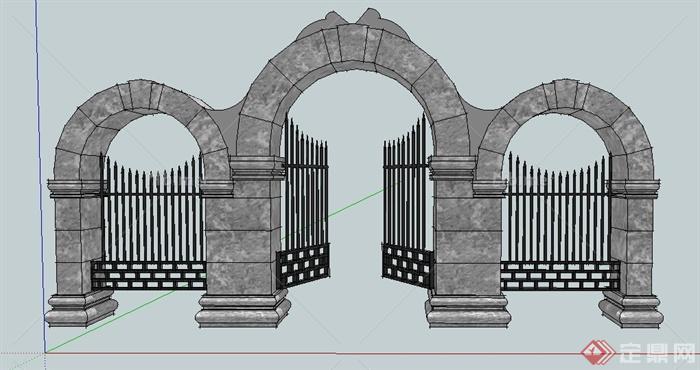 古欧式拱形大门设计su模型