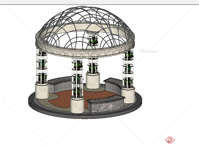 某欧式铁艺圆形景观亭设计SU模型素材