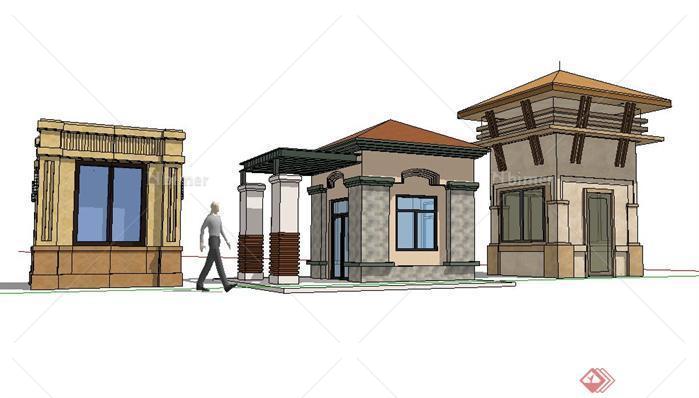 3款别墅区欧式岗亭设计SketchUp(SU)3D模型