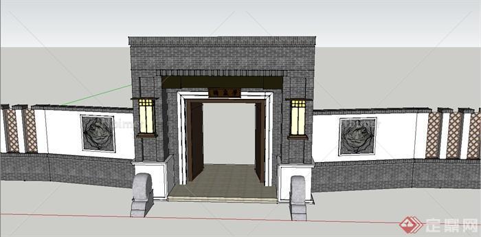 建筑节点大门与围墙设计SU模型