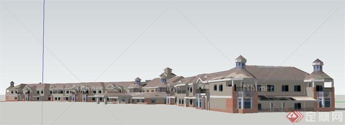 现代二层联排住宅居住建筑设计SU模型