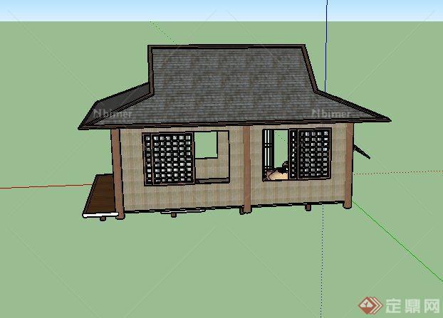 某单层木制茶室建筑设计SU模型