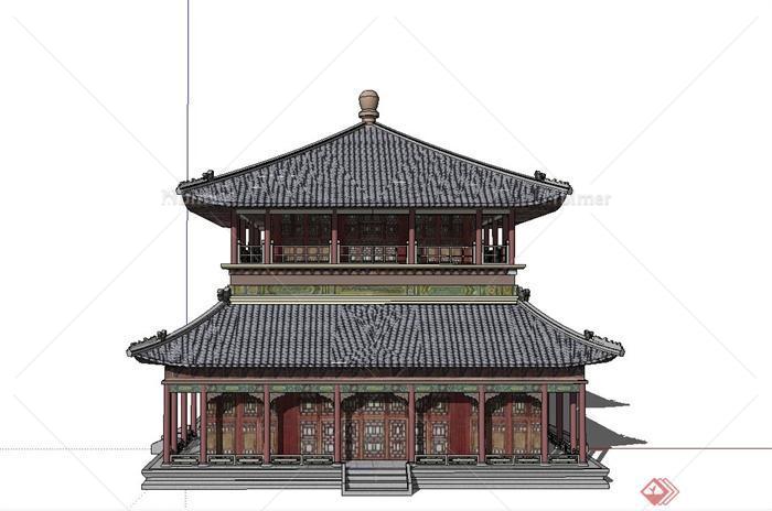 某古典中式风格两层茶楼建筑设计SU模型