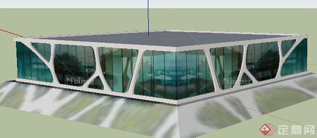 现代方形展览馆建筑设计SU模型