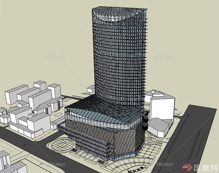 现代详细高层办公楼建筑设计su模型[原创]