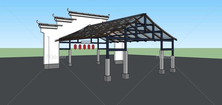 中式入口及雨篷(78097)su模型下载